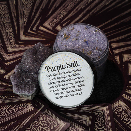 Purple ritual salt for divination, spirituality, psychic abilities for use in spells.